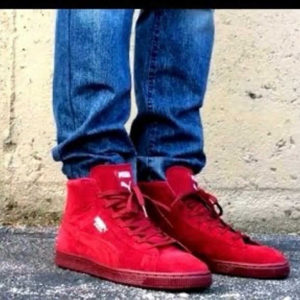 - Puma Suede Mid Classic Emboss -Dark Red/White -Rubber sole -Unisex-Sz8 Men